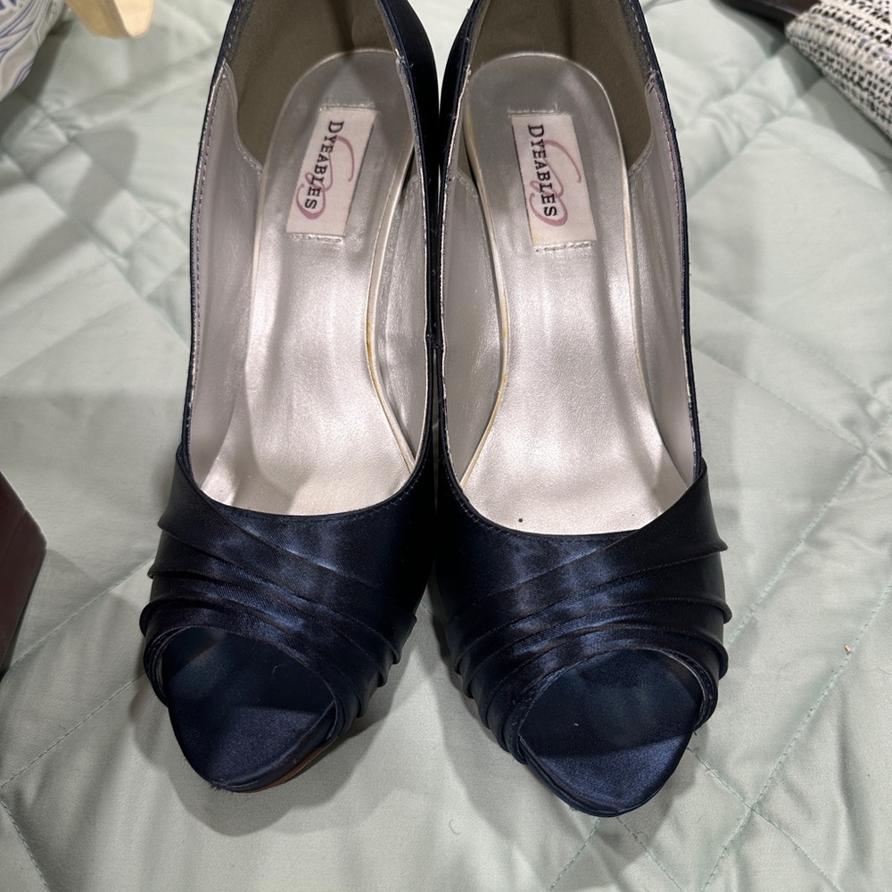 Elegant Blue Peep-Toe Heels with Ruched Design